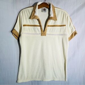 Vintage 70s Kennington LTD California Terry Cloth Polo Surfer Groovy Shirt - M
